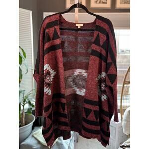 debut Women’s Aztec Boho Open Front Cardigan Burgundy M/L